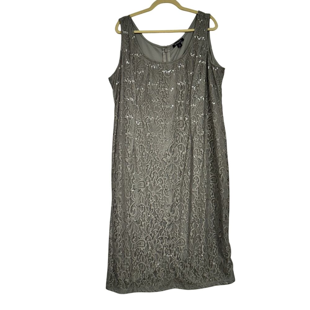 Roamans Grey Lace Sequins Sleeveless Midi Dress Womens 22W Formal Stretch Modest
